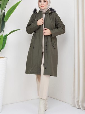 Süs Cepli İçi Kürklü Mont Haki Süs Cepli İçi Kürklü Mont Haki