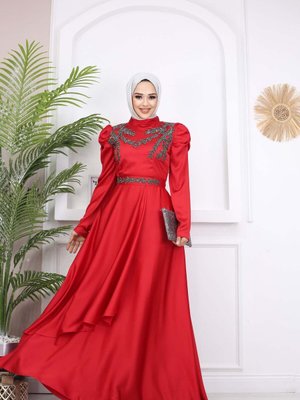 Kırmızı Lina Abiye Elbise