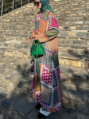 Turkuaz %100 Viskon Maksi Boy Cepli Yazlık Uzun Elbise