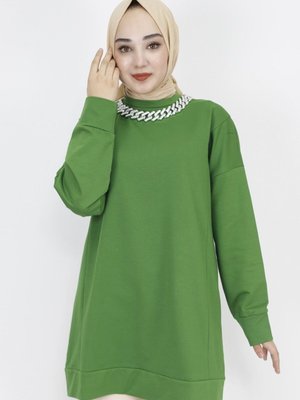 Haki İp Kumaş Zincir Detaylı Sweatshirt Haki İp Kumaş Zincir Detaylı Sweatshirt