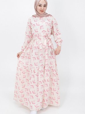 Fuşya Çiçek Desenli Keten Kumaş Elbise Fuşya Çiçek Desenli Keten Kumaş Elbise