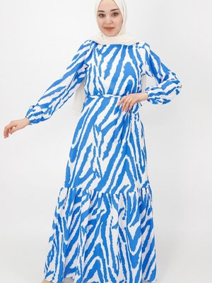 Saks Zebra Desenli Şifon Kumaş Elbise Saks Zebra Desenli Şifon Kumaş Elbise