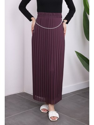 Mürdüm Piliseli Şifon Etek