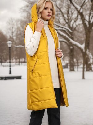 Hardal Kapüşonlu Kapitone Yelek Hardal Kapüşonlu Kapitone Yelek