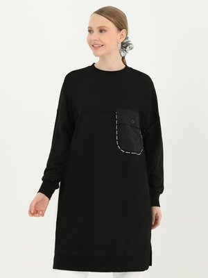 Siyah İp Kumaş Cep Ve Nakış Detaylı Sweatshirt Siyah İp Kumaş Cep Ve Nakış Detaylı Sweatshirt