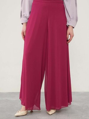 Fuşya Geniş Paçalı Şifon Pantolon