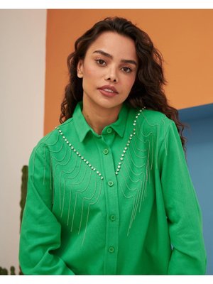 Gabardin Önü Elişlemeli Gömlek