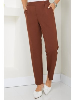 Kahverengi Beli Lastikli Kumaş Pantolon Kahverengi Beli Lastikli Kumaş Pantolon