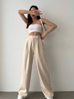 Krem Cırtlı Palazzo Bol Pantolon