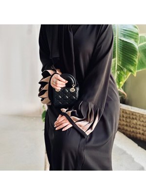 Elegance Boydan Siyah Şallı Abaya Ferace