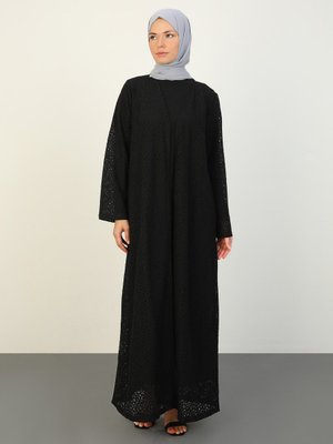 Siyah Dantel Kumaşlı Ferace & Elbise Takım