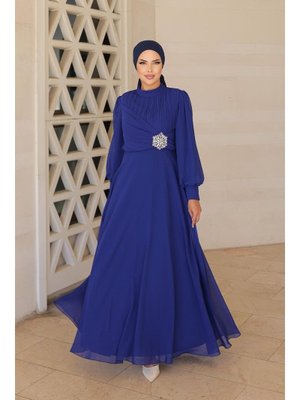 Saks Mavisi Büyük Beden Gizem Şifon Abiye Saks Mavisi Büyük Beden Gizem Şifon Abiye