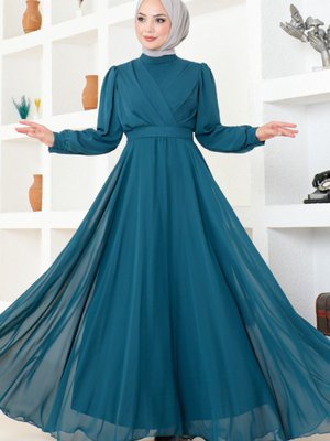 Şifon Abiye Elbise Petrol Şifon Abiye Elbise Petrol