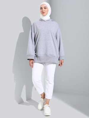 Kapüşonlu Sweatshirt Gri Melanj