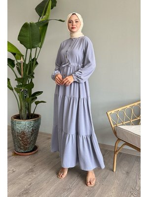 Pamela Düğmeli Ayrobin Açık Gri Elbise