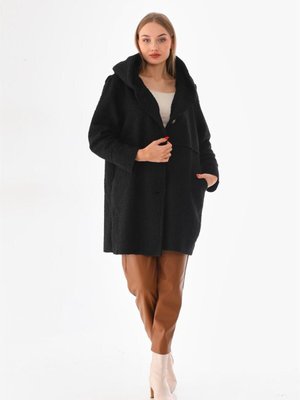 Siyah Italyan Oversize Kapüşonlu Keçe Kaban Siyah Italyan Oversize Kapüşonlu Keçe Kaban