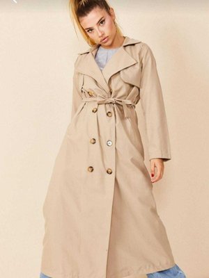 Bej Vizon Şal Yaka Düğmeli Trençkot Bej Vizon Şal Yaka Düğmeli Trençkot