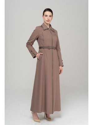 Vizon Gömlek Yaka Saten Ve Aksesuar Detaylı Astarlı Pardesü