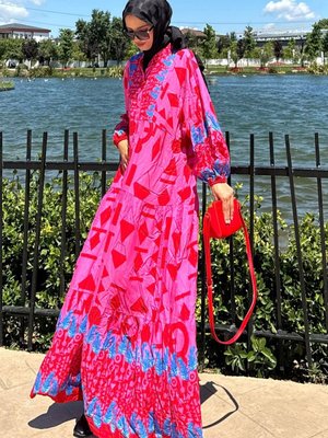 Fuşya Oversize Yazlık Viskon Elbise Fuşya Oversize Yazlık Viskon Elbise