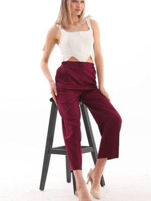 Bordo Reems Mevsimlik Ön Düğmeli Ve Beli Esnek Lastikli Dubble Kumaş Cepli Pantolon Bordo Reems Mevsimlik Ön Düğmeli Ve Beli Esnek Lastikli Dubble Kumaş Cepli Pantolon