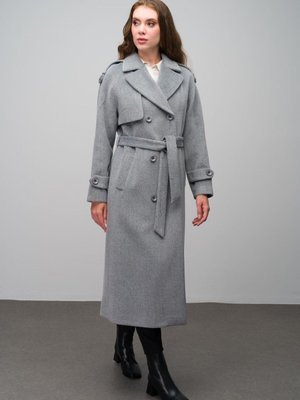 Apolet Ve Pelerin Detaylı Reglan Kol Kruvaze Kaban A.gri