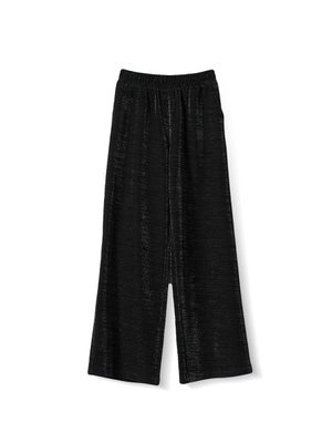 Gümüş Işıltı Detaylı Beli Lastikli Geniş Paça Pantolon Siyah