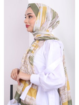 Haki Akel Desenli Pamuk Şal Haki Akel Desenli Pamuk Şal