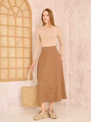 Kahve Dar Kalıp Kaşe Dokulu Kumaş Yüksek Bel Cepli Kiloş Uzun Etek Kahve Dar Kalıp Kaşe Dokulu Kumaş Yüksek Bel Cepli Kiloş Uzun Etek