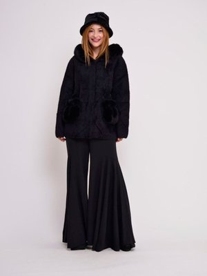 Siyah Italyan Angora Cepli Ve Kapüşonu Kürklü Kaban Siyah Italyan Angora Cepli Ve Kapüşonu Kürklü Kaban