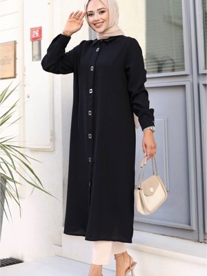 Kare Çıt Düğmeli Uzun Tunik