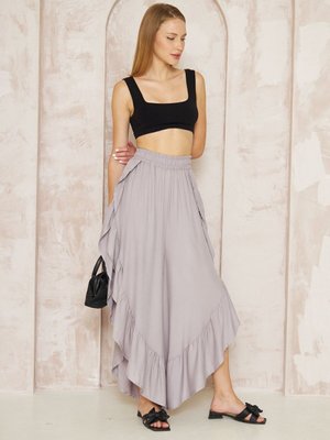 Gri Otantik Beli Lastikli Yırtmaçlı Fırfırlı Salaş Şalvar Bohem Pantolon Uzun Etek Gri Otantik Beli Lastikli Yırtmaçlı Fırfırlı Salaş Şalvar Bohem Pantolon Uzun Etek