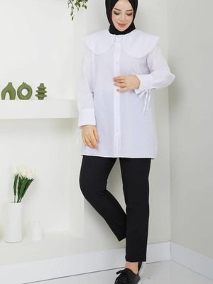 Beyaz Yaka Dantelli Tunik