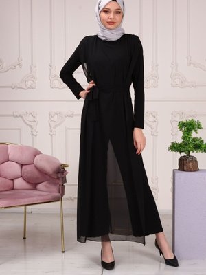 Şifon Seyyar Kemerli Uzun Tulum Elbise Şifon Seyyar Kemerli Uzun Tulum Elbise