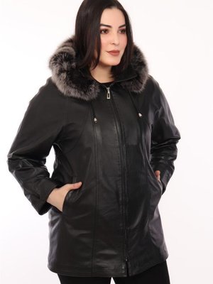 Siyah Hakiki Deri Kürklü Grace Ceket
