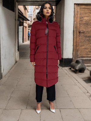 Bordo Kapuşonlu Şişme Mont