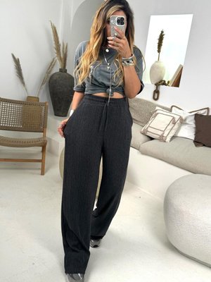 Antrasit Dokulu Kırçıllı Bol Paça Pantolon