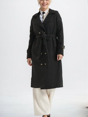 Siyah Hermes Kaşe Kuşaklı Kaban Siyah Hermes Kaşe Kuşaklı Kaban