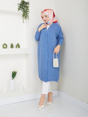 Sofya Keten Düğmeli Giy Çık Serisi Tunik Bebe Mavisi (standar Beden Uyumlu Boy: