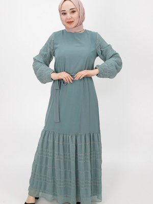 Çağla Şifon Kumaş Kol Garnili Elbise Çağla Şifon Kumaş Kol Garnili Elbise