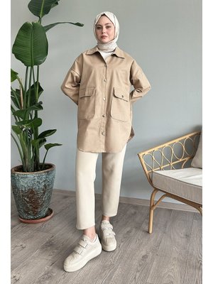 Oversize Gabardin Krem Ceket Oversize Gabardin Krem Ceket