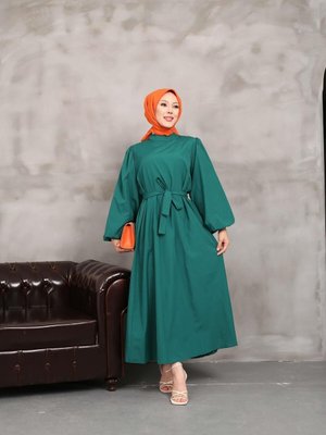 Zümrüt Balon Kol Elbise Zümrüt Balon Kol Elbise