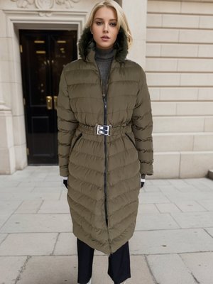 Haki Kapuşonlu Kemerli Şişme Mont Haki Kapuşonlu Kemerli Şişme Mont