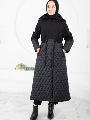 Kapitone Detaylı Badger Manto Siyah