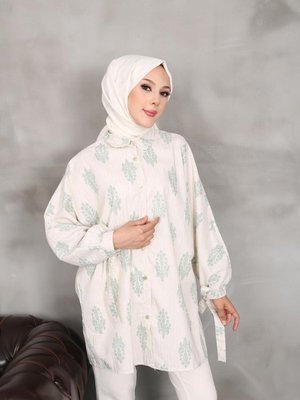 Yeşil Simli Desenli Keten Tunik Yeşil Simli Desenli Keten Tunik