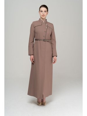 Vizon Hakim Yaka Kemer Ve Saten Detaylı Astarlı Pardesü