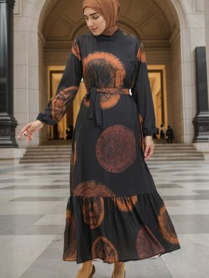 Siyah Kiremit Dijital Baskılı Elbise Siyah Kiremit Dijital Baskılı Elbise