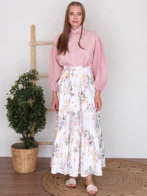 Sarı Çiçekli Kat Kat Etek