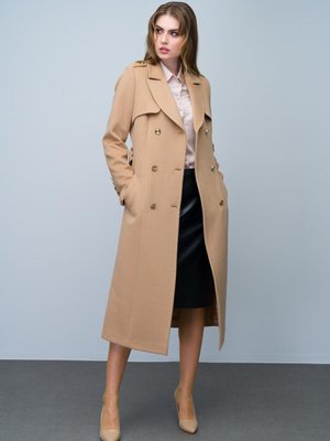 Apolet Ve Pelerin Detaylı Kruvaze Ara Boy Kaşmir Kaban Bisküvi