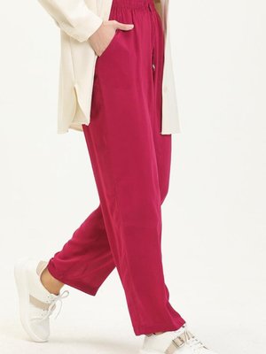 Fuşya Beli Lastikli Bol Paça Pantolon