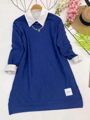 Mavi Arma Detaylı Yırtmaçlı Tunik Mavi Arma Detaylı Yırtmaçlı Tunik